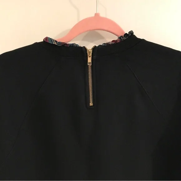 J.Crew Black Crewneck Sweatshirt with plaid frill lining and gold zipper… - Picture 7 of 10